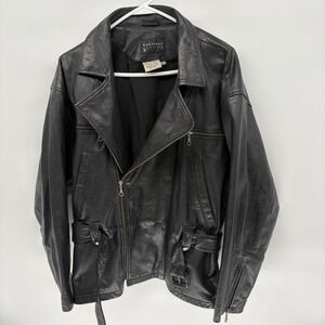 Vintage Boutique Europa‎ Belted Leather Moto Jacket Asymmetrical Zip Biker WMN L